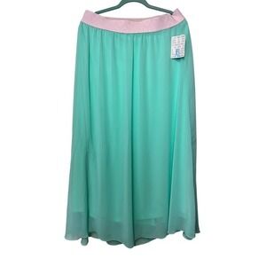 LuLaRoe Lucy Flowy Green Skirt  Lined Maxi Chiffon Pink‎ Waistband XL boho NWT